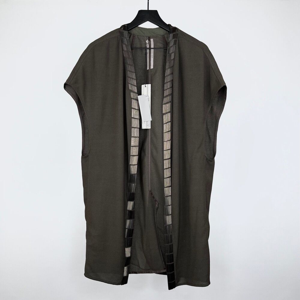 NWT Rick Owens Mainline S/S 18 Dirt Open Front Vest w/ Bronze Beads Women's US 4